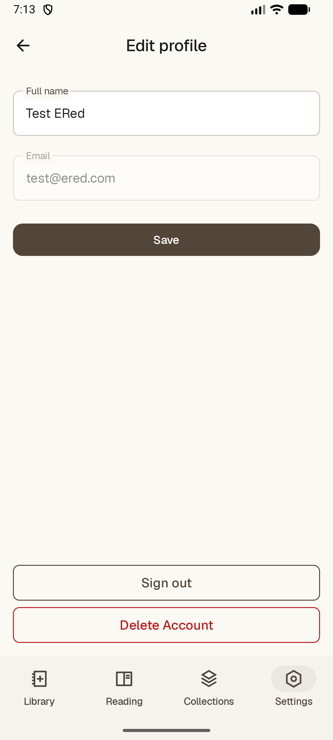 E-Red account deletion screen